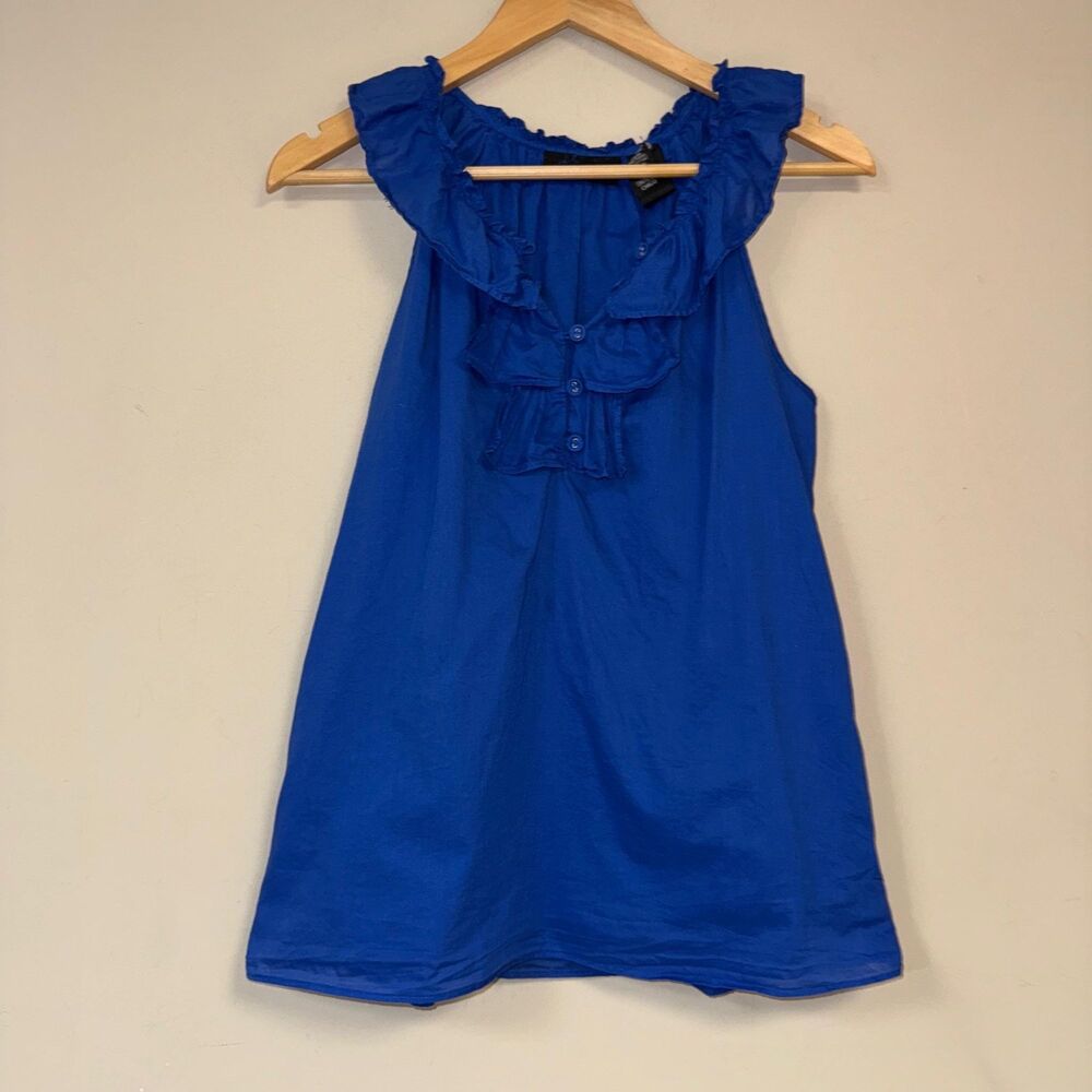 Royal Blue Ruffle Top Shirt Women Small Sleeveles Tank Summer Lightweight Cotton
